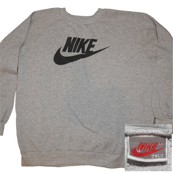 Vintage 1989-1994 Nike Swoosh Gray Label Crew Neck Pullover Sweatshirt Mens 2XLT - Picture 1 of 7